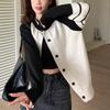 Lazy Wind Contrasting Colors Knitted Sweater Cardigan Jacket Women'S Spring And Autumn New Models With Thin Tops