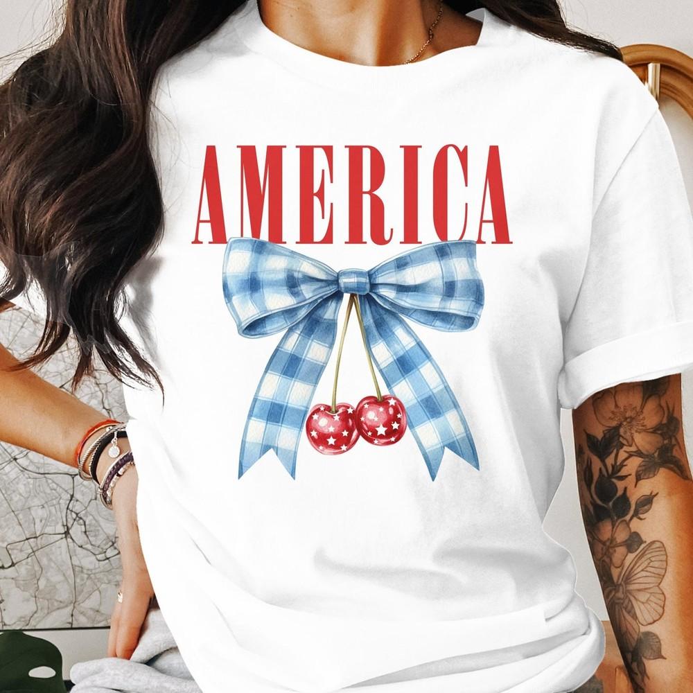 Fourth of July T-Shirt, Patriotic Cherry Bow Shirt, Independence Day Tee,  #26 Unisex T-Shirt XL