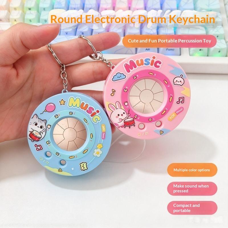 Mini Electronic Drum Keychain Portable Recordable Musical Toy Cute Cartoon Pendant Kids Backpack Bag Decor Stress-Relief Gift