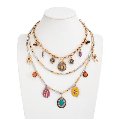 Fashion Metal Chain Enamel Necklace Floral Charm Multi Layer Choker Vintage Personalized Heart Pendant Necklace Girls