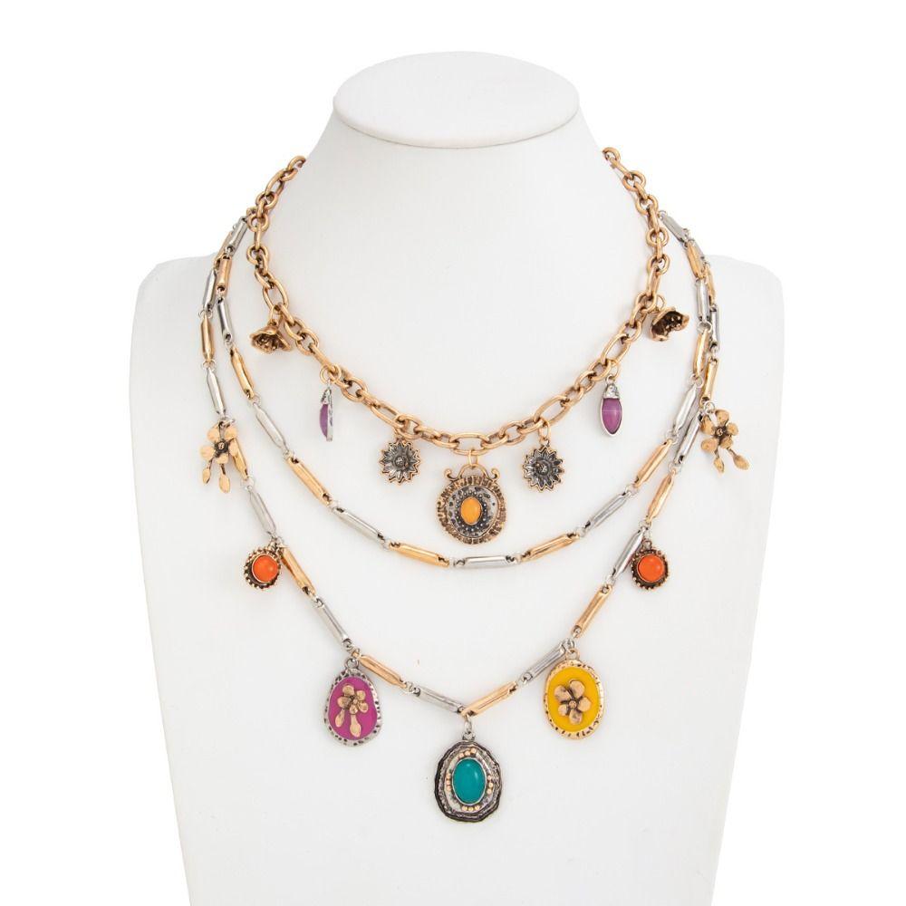 Metal Chain Heart Pendant Necklace Floral Bohemian Collarbone Chain Multi Layer Choker  Girls