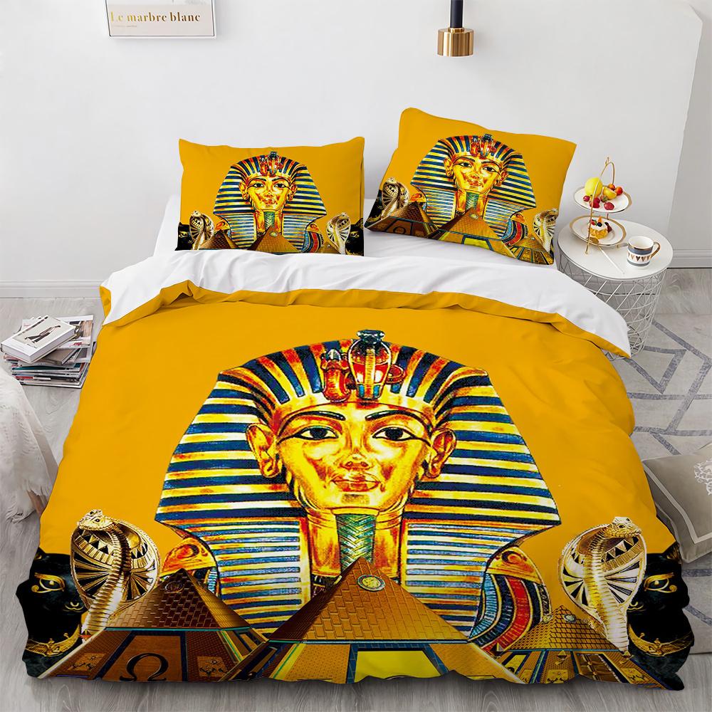 Ägyptischer Pharao Bettwäsche Set Königin des alten Ägypten Bettbezug King Afrikanischer Stamm Exotische Zivilisation Polyester Bettdeckenbezug