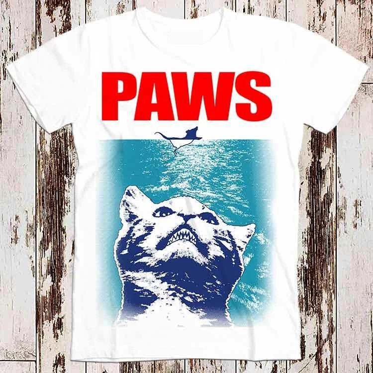 Paws Jaws Cats Kittens Tee Top Retro Super Funny Cool Vintage Style Unisex 8249 XL