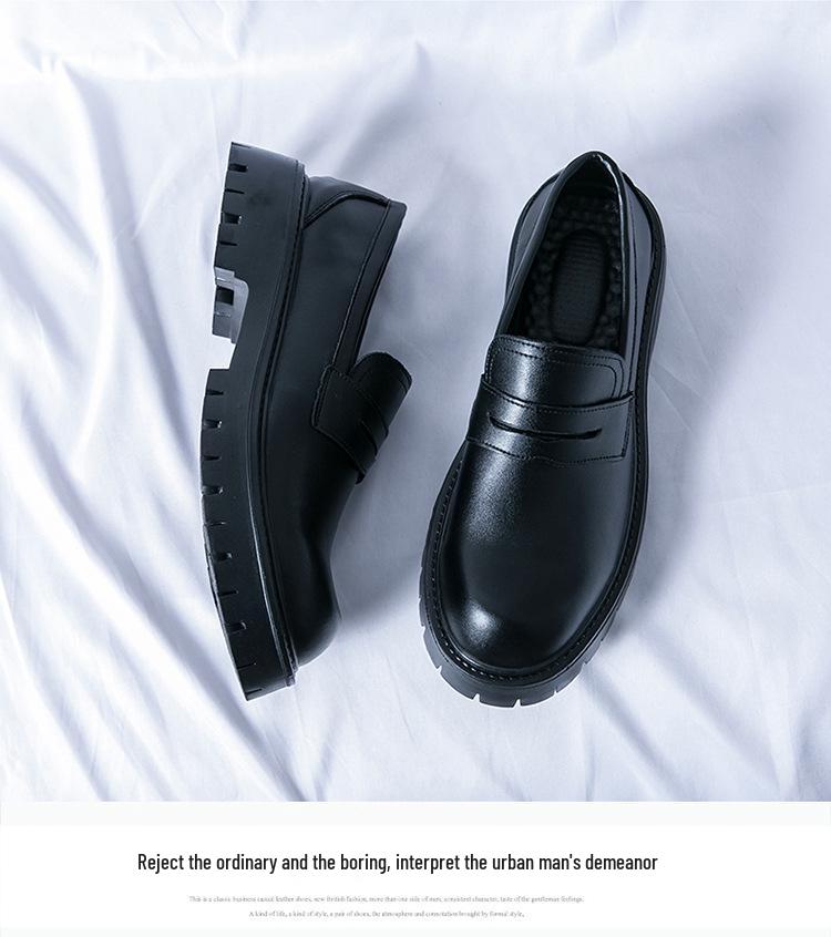 2025 Thick-Soled Black Height-Boost Men's Casual Slip-On Loafers