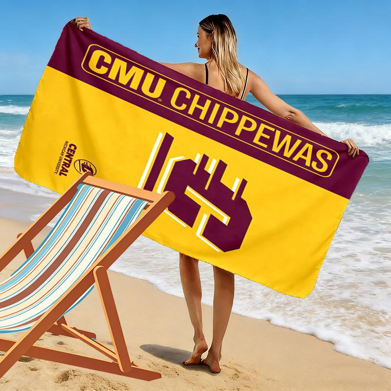 Central Michigan Chippewas Print Beach Towel, Large Soft Quick Dry Towel for Beach Camping Swimming