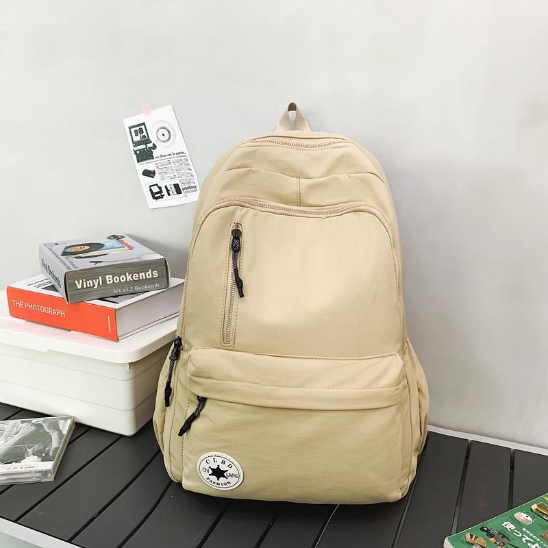 Middle School Student Schoolbag Women's Large Capacity Backpack Men Solid Color Nylon Backpack