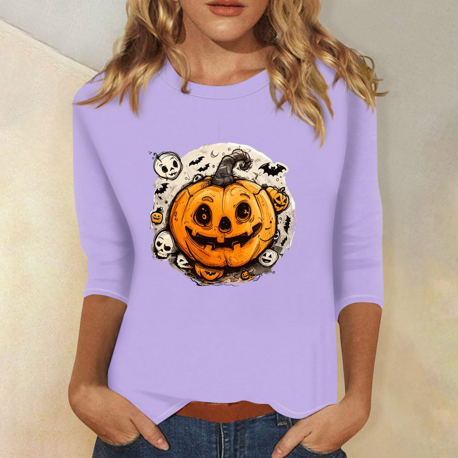 

Women s Fashion Casual Three-quarter Sleeve Halloween Printed Round Neck Top XL фіолетовий