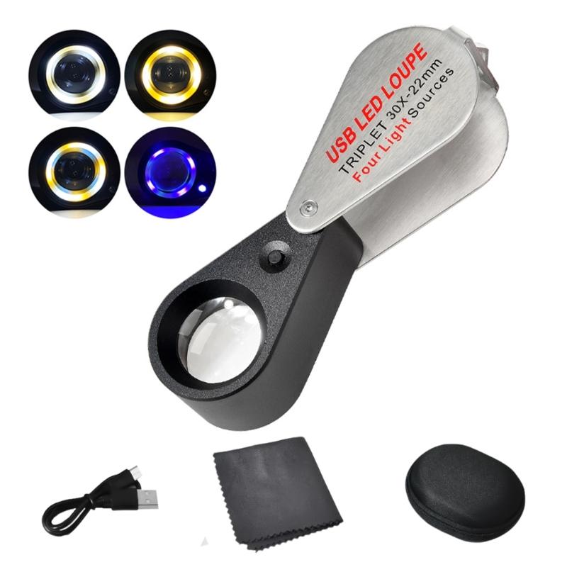 Lupa de Mano 10X/20X/30X Lente de Aumento con Luz LED Lupa para Ojos para Inspección Joyería Sellos Lupa