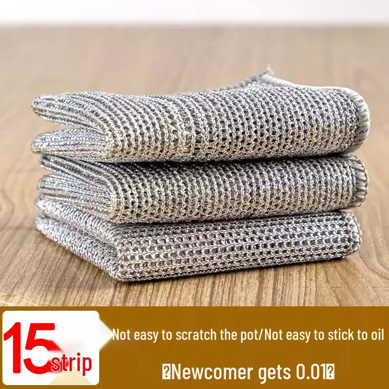 

15-Pack Steel Wool Dishcloths - Non-Stick Stain & Oil Removal