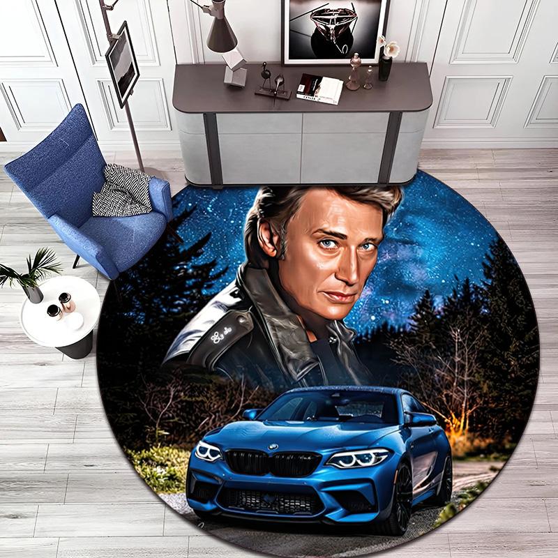 French legendary rock singer and actor Johnny Hallyday Round Carpet Soft Home Decoration Corridor Table and Chair Anti slip Outdoor Floor Mat rug H9