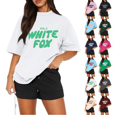 Camiseta feminina casual estampada gola redonda pulôver manga curta top
