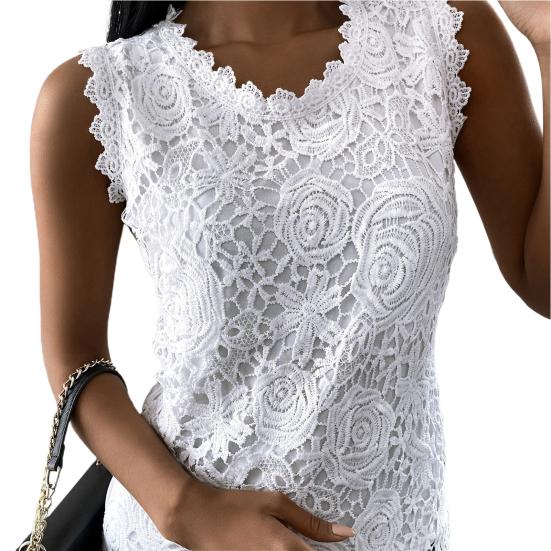 Women T-shirt Lace U Neck Summer Elegant Slim-fitting Pullover for Daily Wear