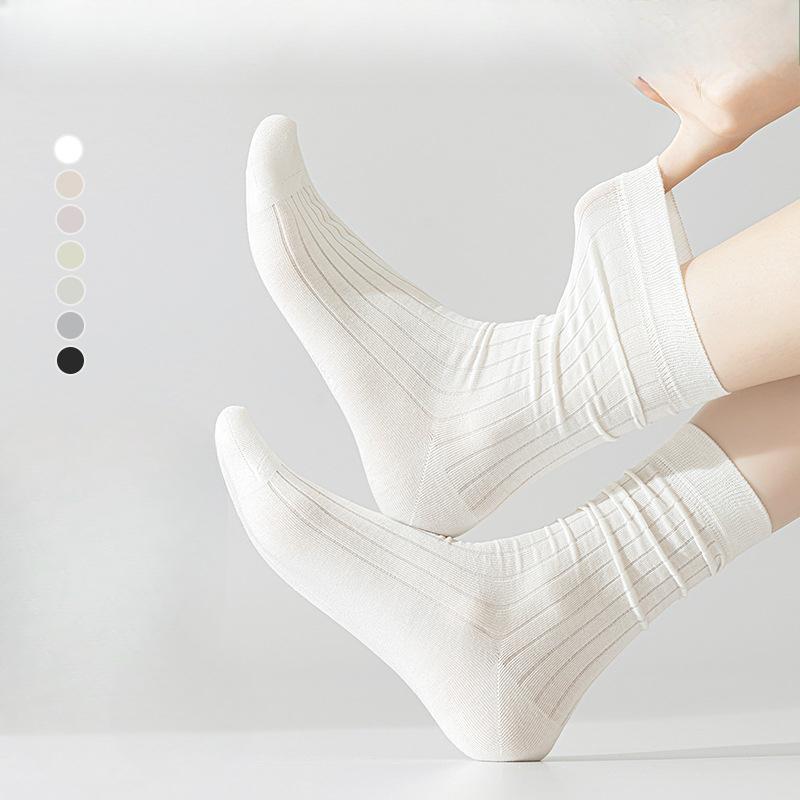

Women s Spring and Summer Thin Small Fresh Breathable Sweat Absorber Thin Tube Pile Socks 1 pair білий