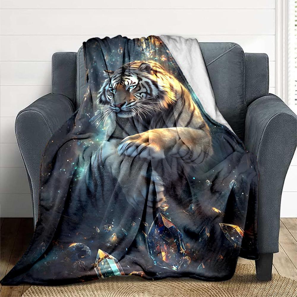 1pc Tiger Crystal Fantasy Blanket - Lightweight Flannel Fleece with Digital Printing, Soft Warm for Sofa, Travel, Camping, Office yy251018296