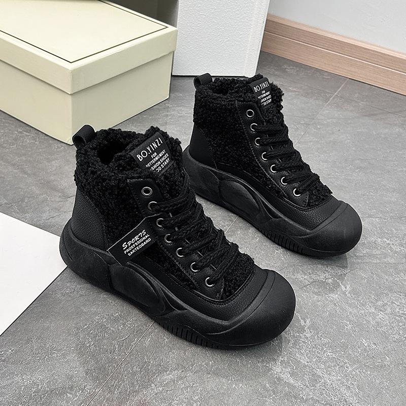 High-top Shoes Women's 2024 Winter New Velvet Versatile Student Cotton Shoes Platform Casual Snow White Shoes XFL28