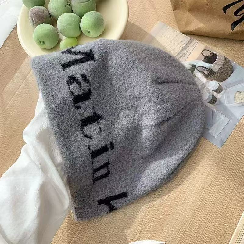 Autumn and Winter New Drawstring Checkerboard Knitted Wool Hat Women's Stacking Hat Big Head Circumference Versatile Bag Head Cold Hat