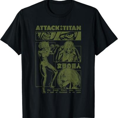 Attack on Titan Ženský Titán Distressed Koláž Anime Tričko