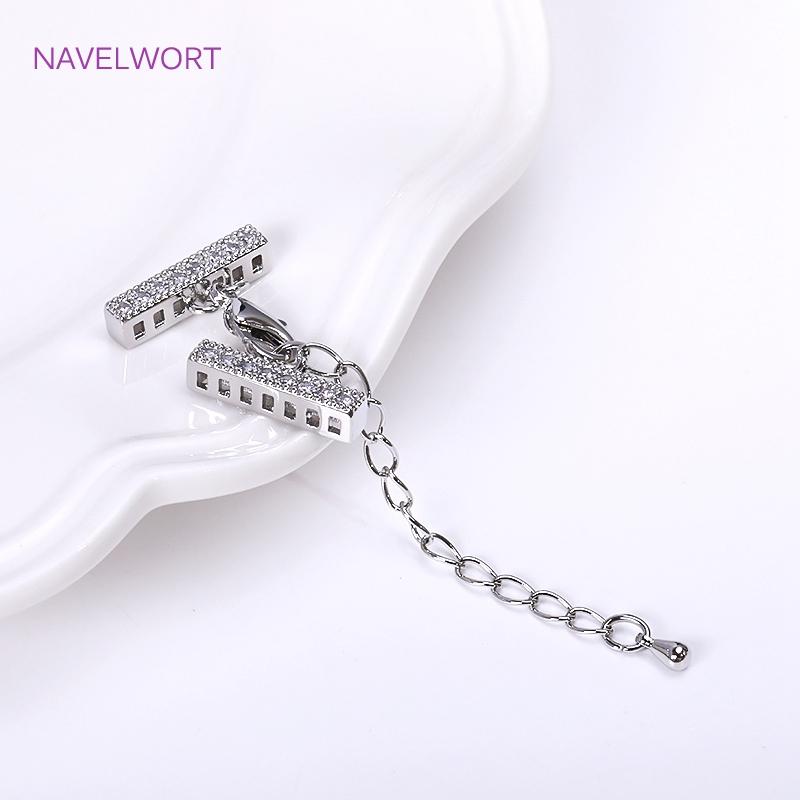 18K Gold Plated Lobster Clasps Extender Chain With Cuboid Separator Spacer Bars,Inlaid Zircon DIY Bracelet Hooks Clasp Findings