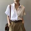 Women's Short Sleeve Retro Batwing Tencel Satin Shirt