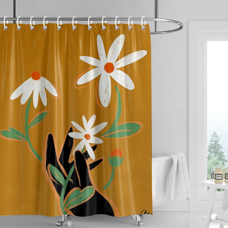 

Ванная в скандинавском стиле, мягкая тканевая шторка для душа, абстрактный тропический растительный художественный узор, водонепроницаемая декоративная занавеска для ванной 90x180cm