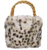 Sankyo Shokai Women's Eco-Fur Fur Bag with Bamboo Handles for Fall and Winter (Horizontal, Animal Print, Size M)