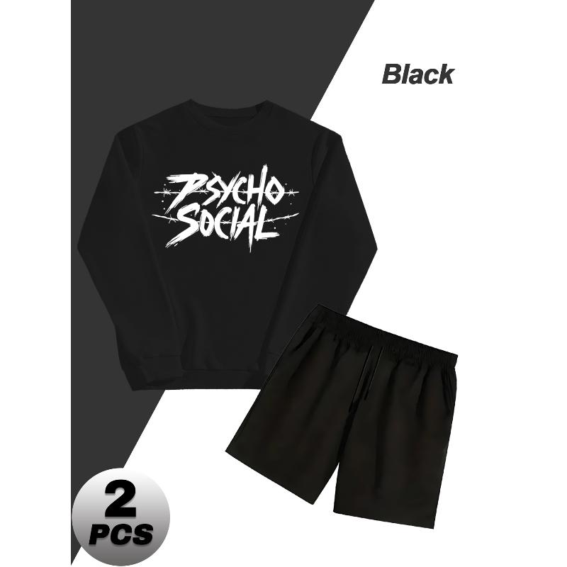 Crew Neck Sweatshirt and Shorts Men s Polyester 2 Piece Set Athletic S