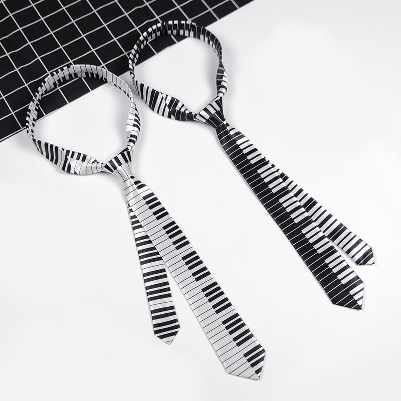 Classic Musical Notes Printed Tie Silky Narrow Neckties Slim Smooth Piano Guitar Necktie Simple Elegant Trendy Unisex Ties Gift