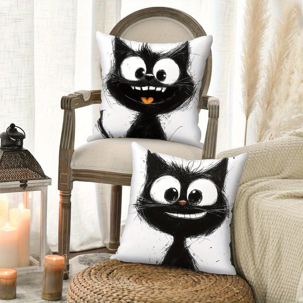 4Pcs Artistic Style Black Cat Digital Printing Pillow Cover Short Plush Suitable Living Rooms Bedrooms Sofas Throw Cushion Cover