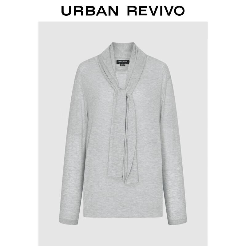 UR Women s Elegant Shawl-Style Tie-Up Long Sleeve T-Shirt S