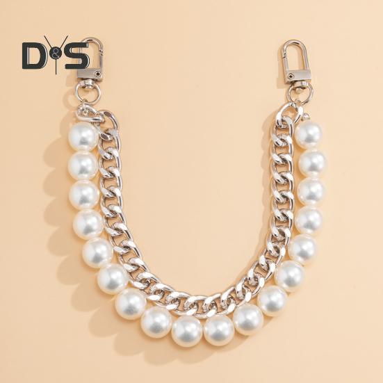Bag Chain Replacement Handles with Clips Double-layered Faux Pearl Thick Chain Shoulder Bag Decoration Strap Detachable Handbag DIY Chain Craft