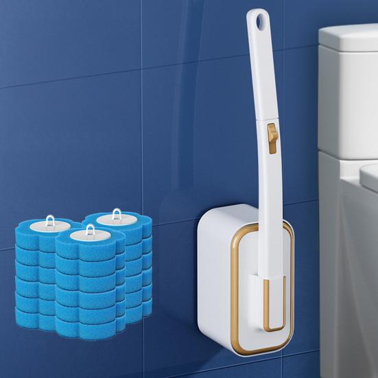 Spazzolino da WC con Manico Lungo Facile Installazione Kit Spazzolino da WC con Contenitore da Parete 24 Testine Aromatiche