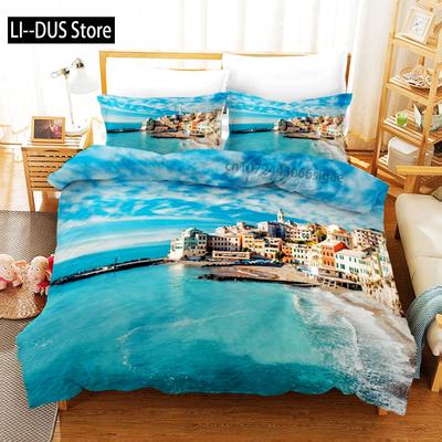 Beach Duvet Cover Set Summer Beach Decor Hawaiian Vacation Style Bedding Set Polyester Palm Tree Tropical Nature Sea Quilt Cover