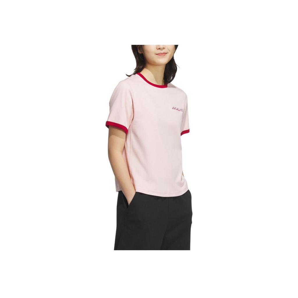 Adidas Color Block Cool Smooth Round Neck Short Sleeve T-Shirt Women T-Shirts Pink JZ4155
