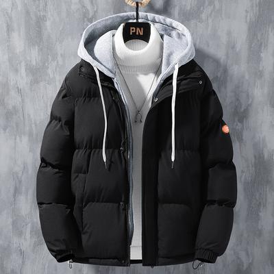 Jaqueta masculina casual de outono e inverno, grossa, quente, com zíper, com capuz, jaqueta de algodão, fofa, plus size