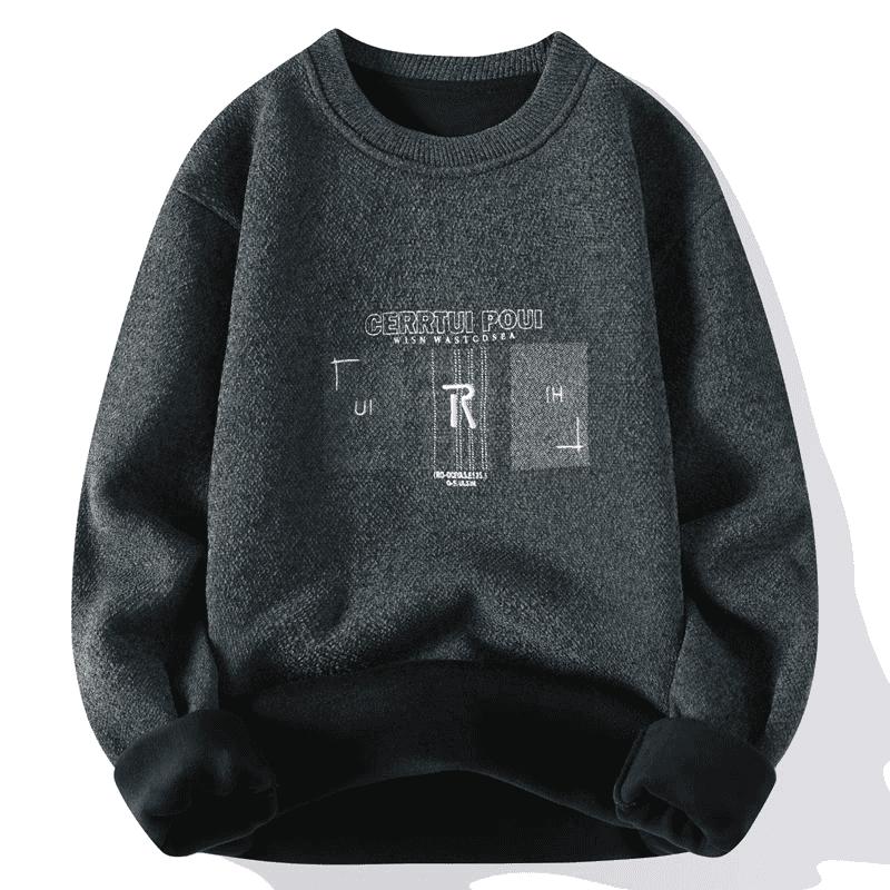Mens Fleece Sweater Thickened Pullover Fleece Lined Autumn Winter Crew Neck Jumpers Fashion Knitwear