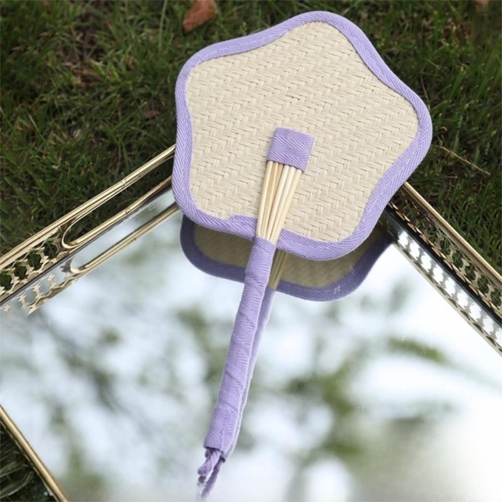 Lightweight Weaving Hand Fan with Colorful Edging Cooling Fan Natural Handmade Raffia Fans  Summer