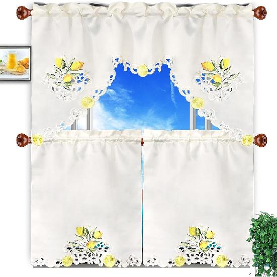 Simhomsen Embroidered Candy Cane Kitchen Window Curtain Swag and Tiers Set for Christmas Holiday (Candy Cane)