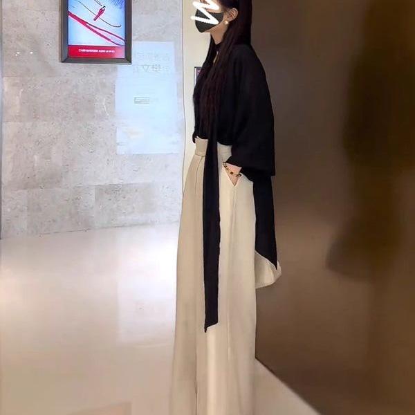 Korean Style Spring 2026 Patchwork Wide-Leg Pants Set: High-Quality Commuter Fashion