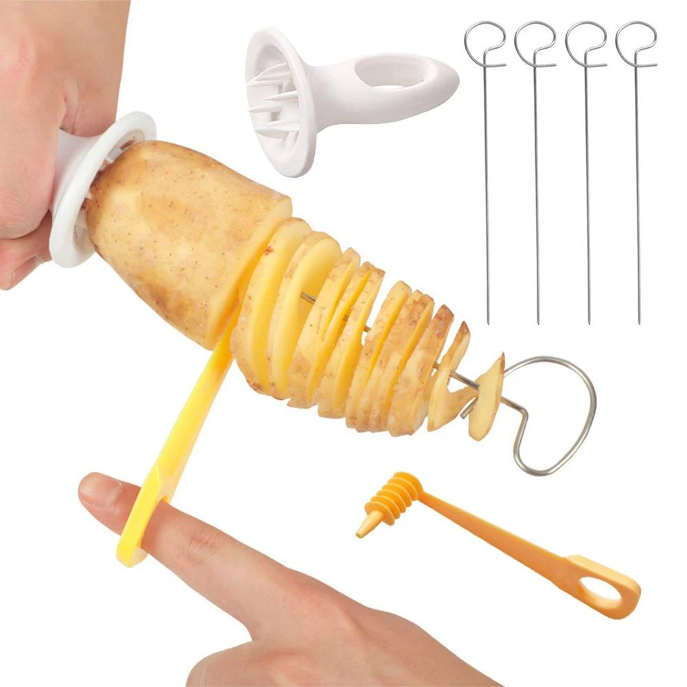 6pcs Stainless Steel Plastic Rotate Potato Slicer Twisted Potato Spiral Slice Cutter Creative Vegetable Tool Kitchen Gadgets Set
