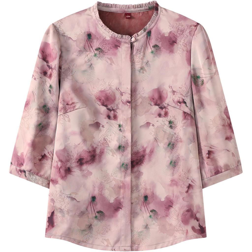 Spring & Summer Chinese Style Loose Cardigan: Women's Seven-Sleeve Top for Middle-Aged & Elderly