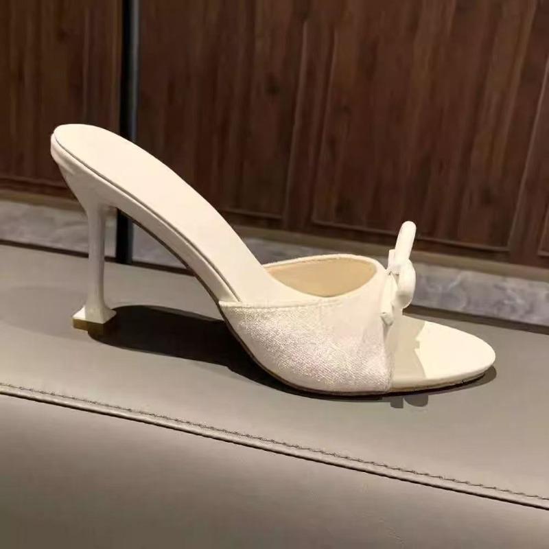 Fashion 2025 Summer New Sandals Women's Fashion Round Head Open Toe Butterfly Knot Anti-slip Wear-resistant High-heeled Slippers