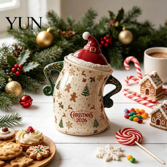 Ceramic Storage Jar Christmas Themed with Airtight Lid, Decorative Gingerbread Man Home Decor Cookie Canister, Large Capacity Snack Container
