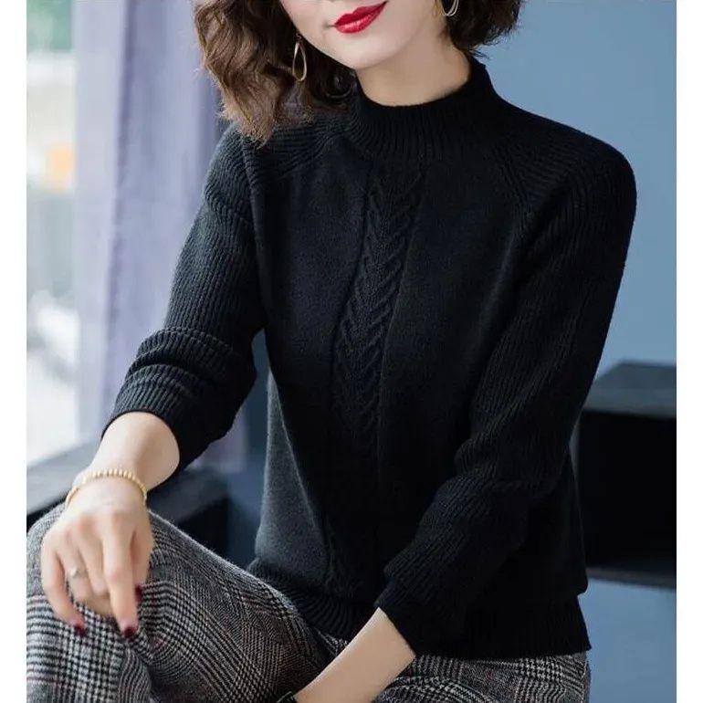 

Свитер с воротником-стойкой, повседневный свитер с длинным рукавом для осени и зимы, женская одежда 3XL