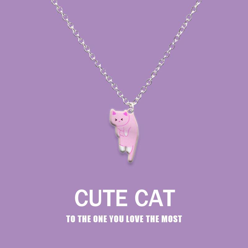Cute Cartoon Cat Pendant Necklace For Women Metal Chain Choker Couple Friendship Party Jewelry Gift