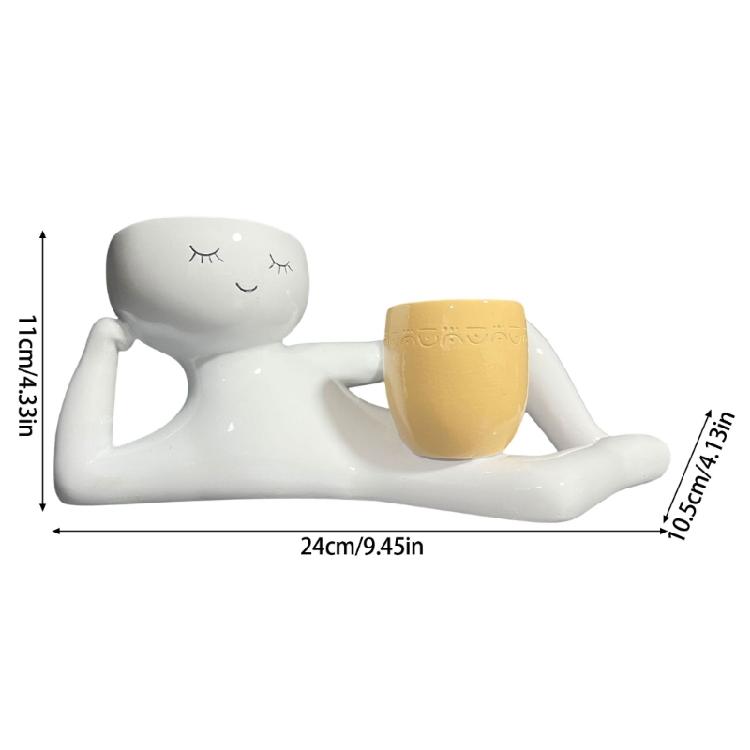 Creative Lazy Guy Succulents Pot for Indoor Desk Artistic Decors Funny Lazy Guy Desktop Planter for Small Plant