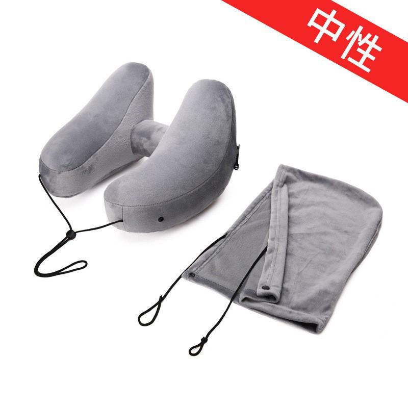 Cross-border H-shaped Crystal Velvet Inflatable Travel Pillow with Hat for Office and Portable Naps As shown серый