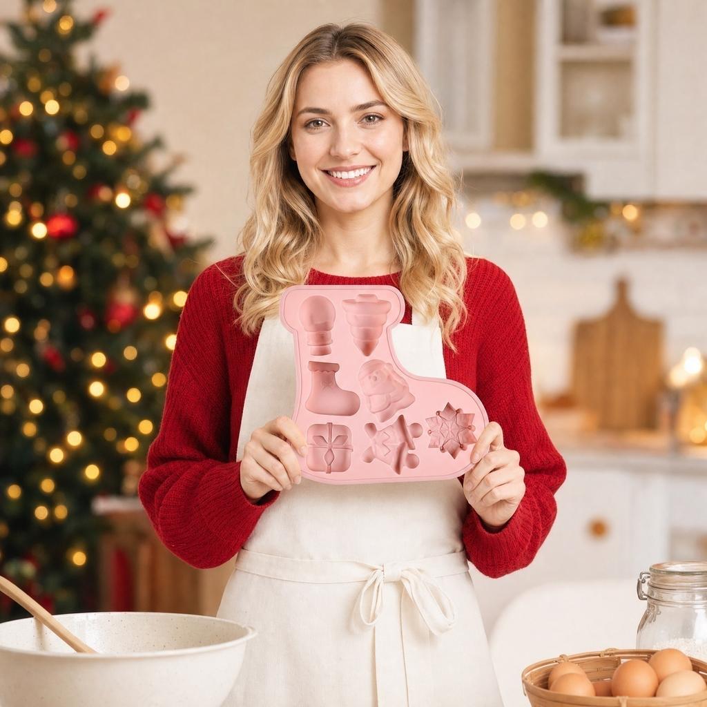 Christmas Silicone Cake Mold 7 Cavities Baking Mold for Kitchen DIY Chocolate Candy Mold Flexible Non-Stick Silicone Mold for Baking
