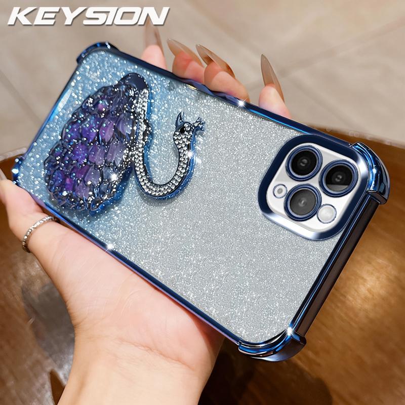 KEYSION Shockproof Plating Phone Case for iPhone 11 12 Pro Max Clear TPU Glitter Jewelled Swan kickstand Back Cover for iPhone 11