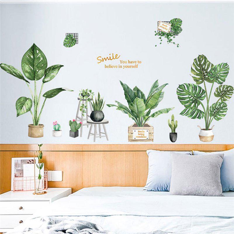 Mural Art Wallpaper Green Potted Plant DIY Self-adhesive 2Pcs Waterproof Wall Sticker