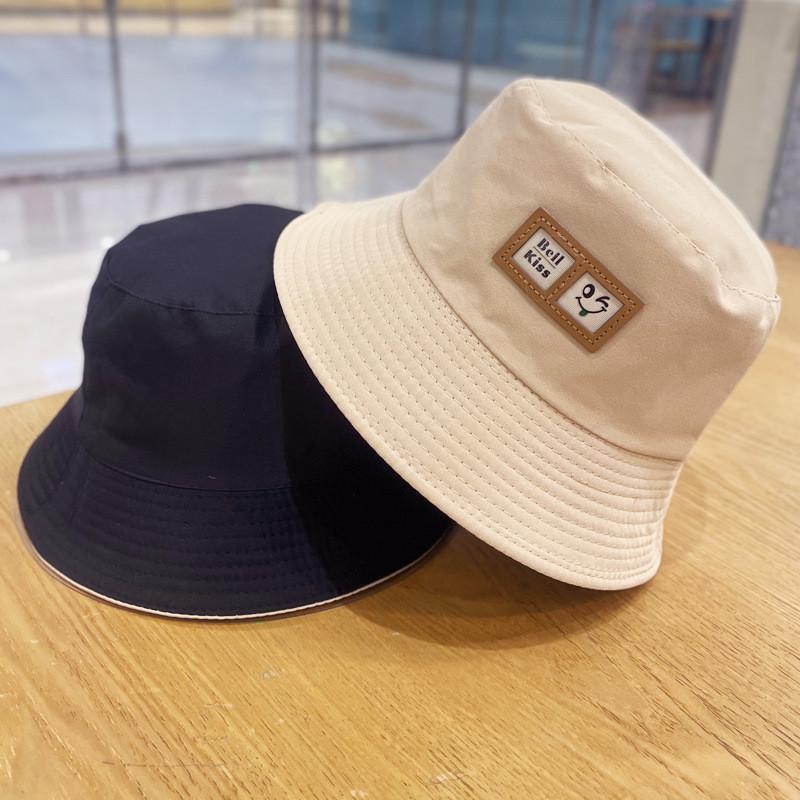 Cute Smiley Double-sided Fisherman Hat Women Summer Sunscreen Alphabet Basin Hat Men Students Versatile Sun Hat